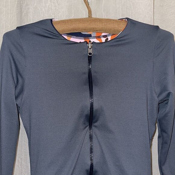 Anthropologie Maaji L Reversible Indigo Front Zip Long Sleeve Rashguard Swimsuit - Picture 16 of 17